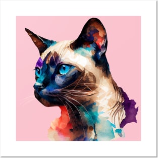 Siamese Cat Watercolor Funky Colors Posters and Art